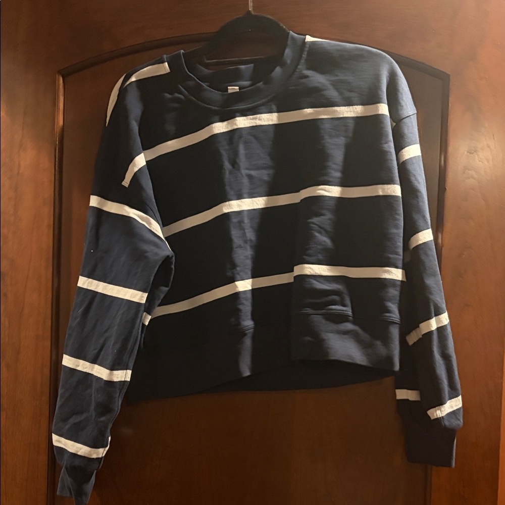 lululemon athletica Navy and White Striped Sweatshirt